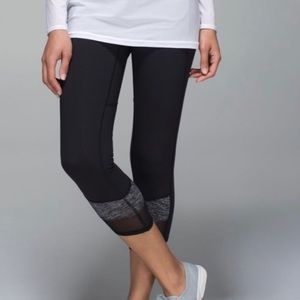 Lululemon If Youre Lucky Crop Leggings Size 4 Black Gray Mesh Cropped Yoga Tight